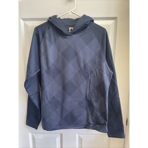 FootJoy Hoodie Mens Small Blue Argyle Pullover Sweater Performance Stretch Golf